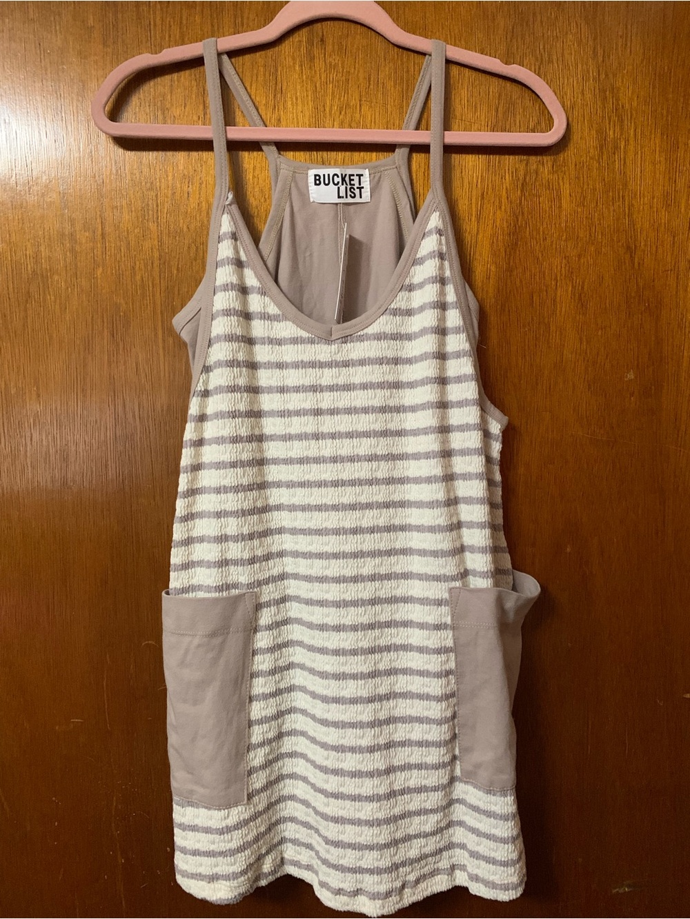 BUCKETLIST Cream and Taupe Striped Terry Cloth Tank Dress